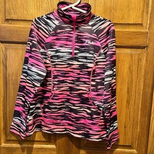 Fila Sport Pink & Black Zebra Animal Print Quarter Zip Pullover - Size Large